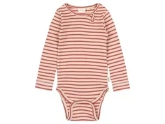 Stribet langærmet body fra Petit Piao i farverne rød og råhvid PP301 light berry dark off white